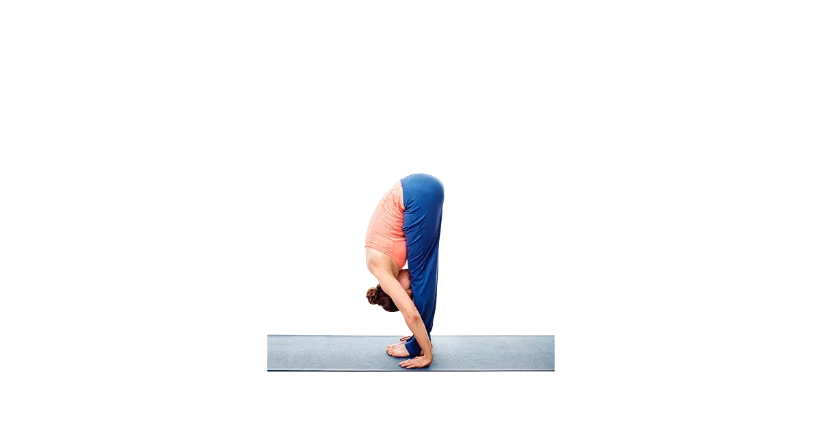 A yoga practitioner keeping a long spine and deeply stretching their legs in Padahastasana Hand-to-Foot Pose.